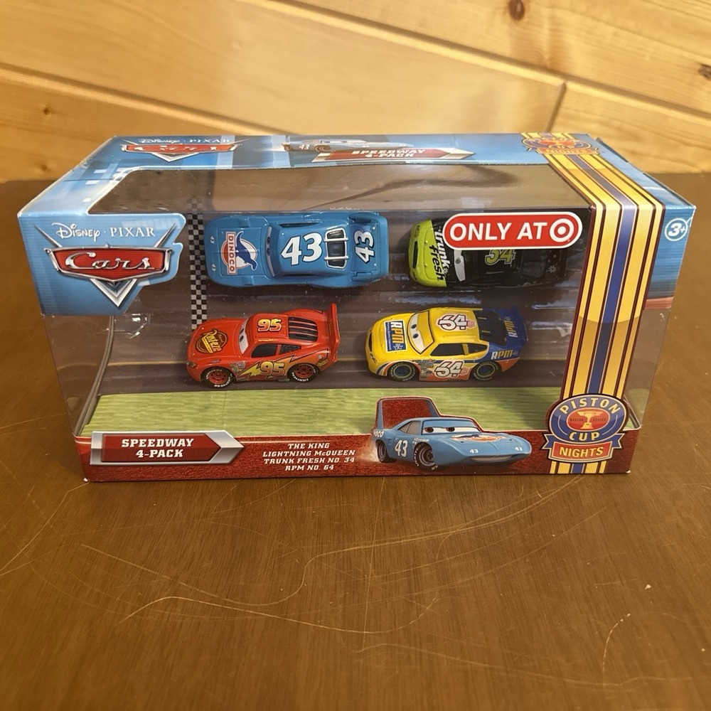 Disney Cars Piston Cup Nights Speedway 4 Pack Mattel Target Trunk, RPM, King